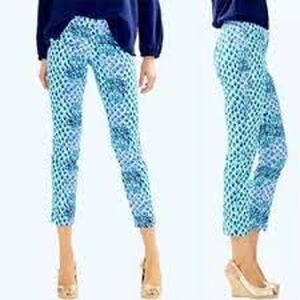 Lilly Pulitzer Kelly Skinny Pants Blue Toe In Pineapple Summer Women 8